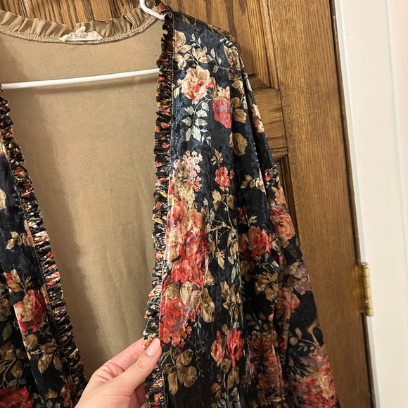 Easel Floral Velvet Multicolor Open Boho Women's Cardigan Medium - Picture 5 of 11